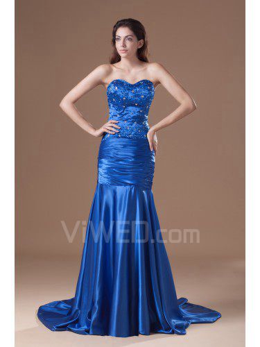 Satin Sweetheart Chapel Train Sheath Embroidered Prom Dress