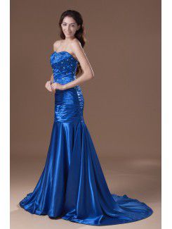 Satin Sweetheart Chapel Train Sheath Embroidered Prom Dress