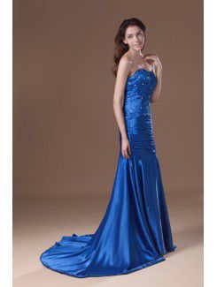 Satin Sweetheart Chapel Train Sheath Embroidered Prom Dress