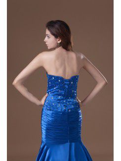 Satin Sweetheart Chapel Train Sheath Embroidered Prom Dress