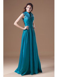 Taffeta V-Neck Sweep Train Corset Embroidered Prom Dress