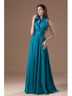 Taffeta V-Neck Sweep Train Corset Embroidered Prom Dress