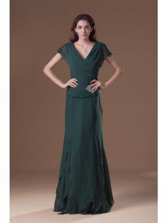 Chiffon V-Neck Floor Length Column Cap Sleeve Prom Dress