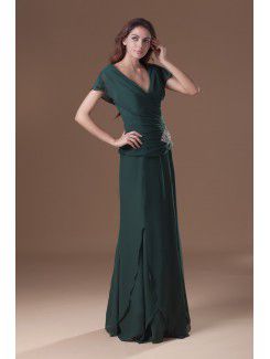 Chiffon V-Neck Floor Length Column Cap Sleeve Prom Dress