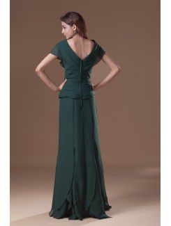 Chiffon V-Neck Floor Length Column Cap Sleeve Prom Dress