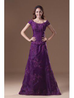 Organza Off-the-Shoulder Floor Length A-line Embroidered Prom Dress