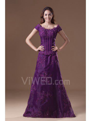 Organza Off-the-Shoulder Floor Length A-line Embroidered Prom Dress