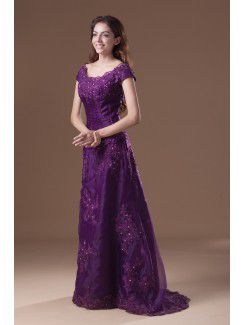 Organza Off-the-Shoulder Floor Length A-line Embroidered Prom Dress