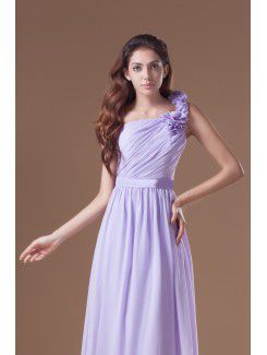 Chiffon One-Shoulder Floor Length Column Hand-made Flowers Prom Dress