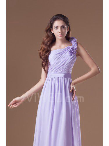 Chiffon One-Shoulder Floor Length Column Hand-made Flowers Prom Dress