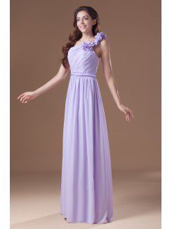 Chiffon One-Shoulder Floor Length Column Hand-made Flowers Prom Dress