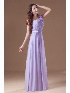 Chiffon One-Shoulder Floor Length Column Hand-made Flowers Prom Dress