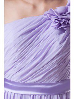 Chiffon One-Shoulder Floor Length Column Hand-made Flowers Prom Dress