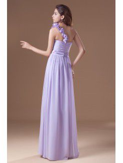 Chiffon One-Shoulder Floor Length Column Hand-made Flowers Prom Dress