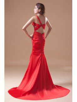 Satin Asymmetrical Sweep Train Sheath Embroidered Prom Dress