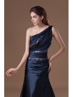 Satin Asymmetrical Sweep Train Sheath Embroidered Prom Dress