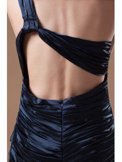 Satin Asymmetrical Sweep Train Sheath Embroidered Prom Dress