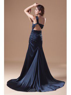 Satin Asymmetrical Sweep Train Sheath Embroidered Prom Dress