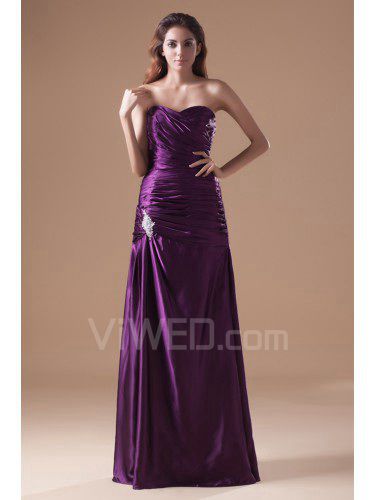 Satin Sweetheart Floor Length A-line Embroidered Prom Dress