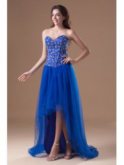 Net Sweetheart Sweep Train A-line Embroidered Prom Dress