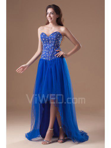 Net Sweetheart Sweep Train A-line Embroidered Prom Dress