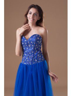 Net Sweetheart Sweep Train A-line Embroidered Prom Dress