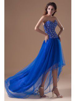 Net Sweetheart Sweep Train A-line Embroidered Prom Dress