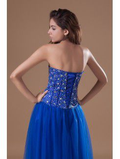 Net Sweetheart Sweep Train A-line Embroidered Prom Dress