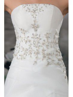 Organza Strapless Sweep Train Sheath Embroidered Wedding Dress