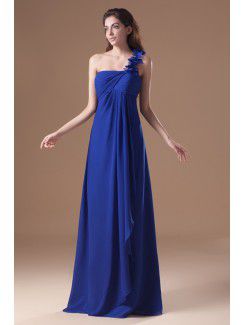 Chiffon one-shoulder gulv lengde kolonne festkjoler