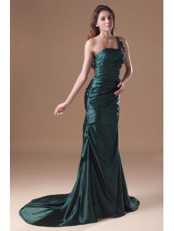 Satin One-Shoulder Sweep Train Sheath Embroidered Prom Dress