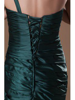 Satin One-Shoulder Sweep Train Sheath Embroidered Prom Dress