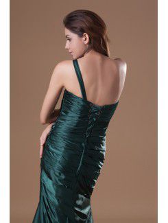 Satin One-Shoulder Sweep Train Sheath Embroidered Prom Dress