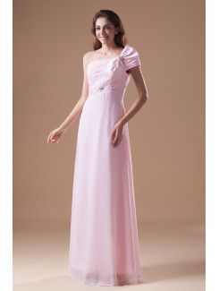 Chiffon One-Shoulder Floor Length Column Embroidered Prom Dress