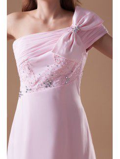 Chiffon One-Shoulder Floor Length Column Embroidered Prom Dress