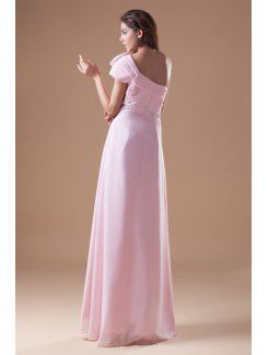 Chiffon One-Shoulder Floor Length Column Embroidered Prom Dress