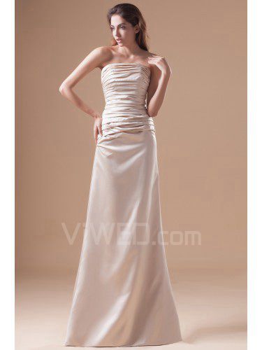 Satin Strapless Floor Length A-line Directionally Ruched Prom Dress