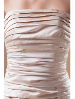 Satin Strapless Floor Length A-line Directionally Ruched Prom Dress