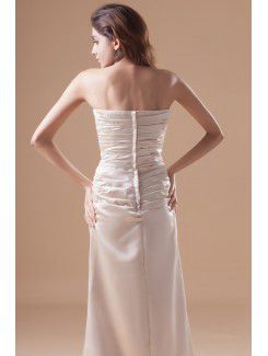 Satin Strapless Floor Length A-line Directionally Ruched Prom Dress