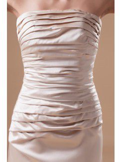 Satin Strapless Floor Length A-line Directionally Ruched Prom Dress