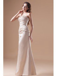 Satin Strapless Floor Length A-line Directionally Ruched Prom Dress