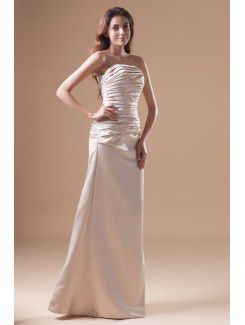 Satin Strapless Floor Length A-line Directionally Ruched Prom Dress