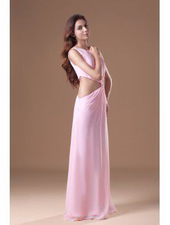 Chiffon Scoop Floor Length Column Prom Dress