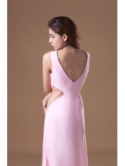 Chiffon Scoop Floor Length Column Prom Dress