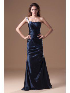 Satin One-Shoulder Sweep Train Column Embroidered Prom Dress