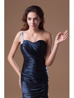 Satin One-Shoulder Sweep Train Column Embroidered Prom Dress