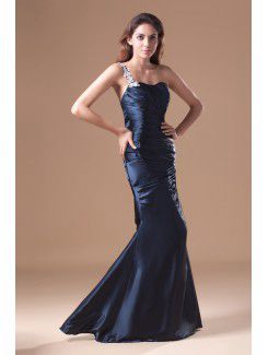 Satin One-Shoulder Sweep Train Column Embroidered Prom Dress