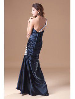 Satin One-Shoulder Sweep Train Column Embroidered Prom Dress