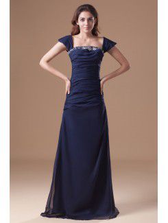 Chiffon Straps Floor Length A-line Embroidered Prom Dress