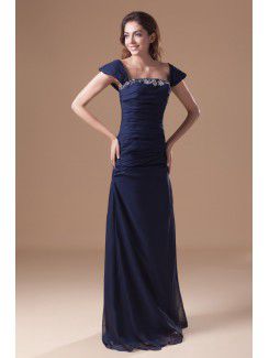 Chiffon Straps Floor Length A-line Embroidered Prom Dress